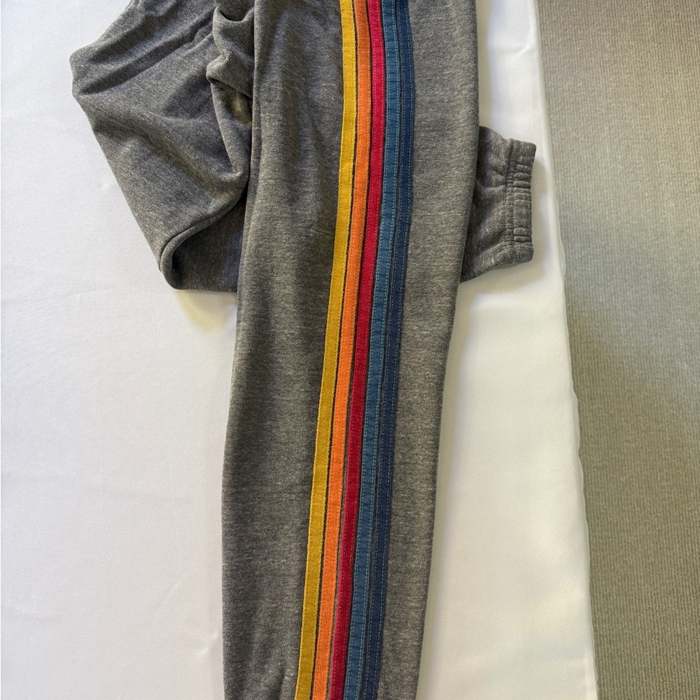 Aviator Nation Gray Joggers with Multicolor Stripes